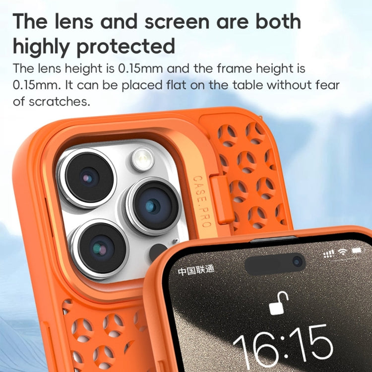 For iPhone 15 Pro Hollow Cooling Lens Holder MagSafe Magnetic TPU Phone Case(Orange) - HoMEdemic™ 