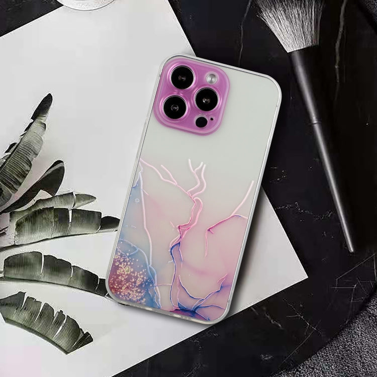 For iPhone 15 Pro Hollow Marble Pattern TPU Straight Edge Phone Case(Pink) - HoMEdemic™ 