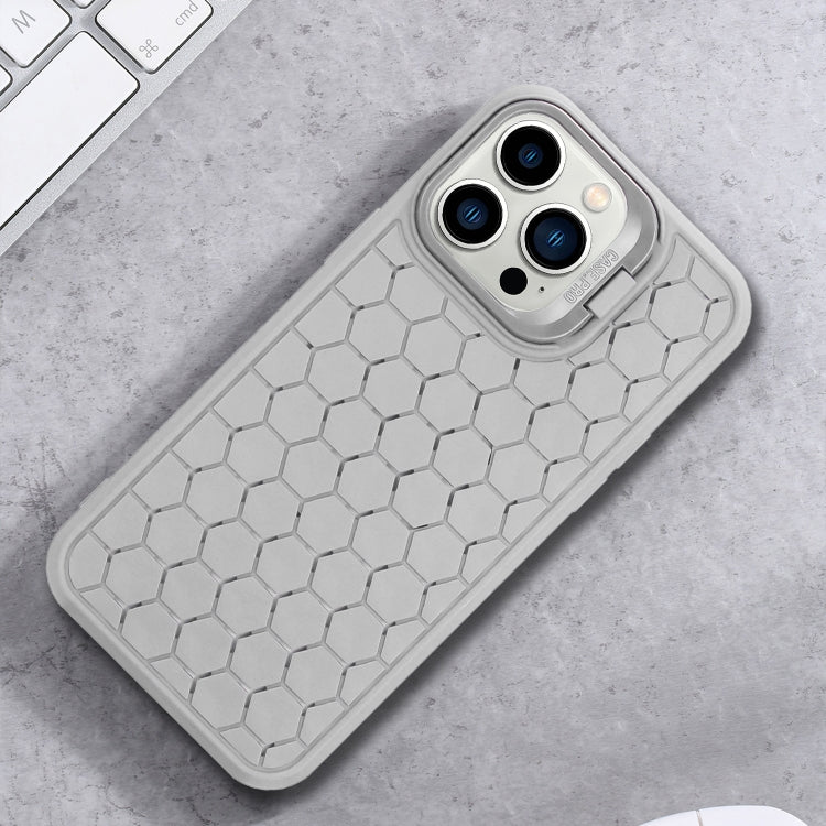 For iPhone 15 Pro Honeycomb Radiating Holder TPU Phone Case with Lanyard(Grey) - HoMEdemic™ 