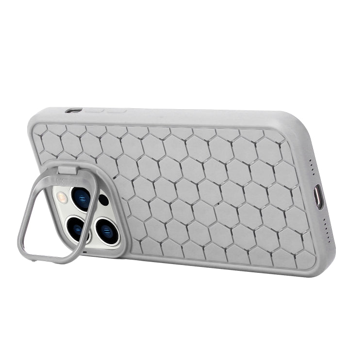 For iPhone 15 Pro Honeycomb Radiating Holder TPU Phone Case with Lanyard(Grey) - HoMEdemic™ 