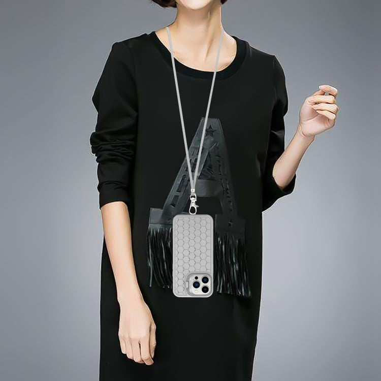 For iPhone 15 Pro Honeycomb Radiating Holder TPU Phone Case with Lanyard(Grey) - HoMEdemic™ 