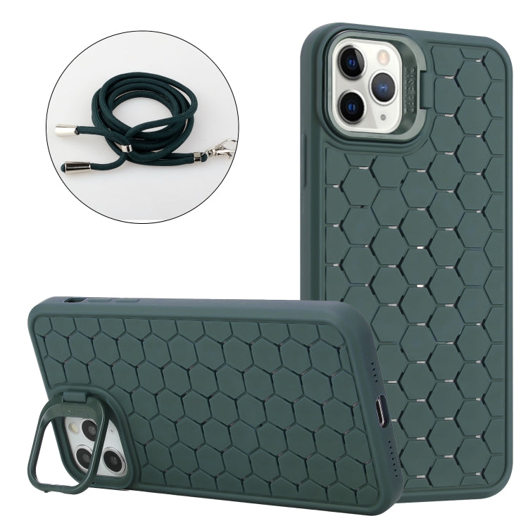 For iPhone 15 Pro Honeycomb Radiating Lens Holder Magsafe Phone Case with Lanyard(Green) - HoMEdemic™ 