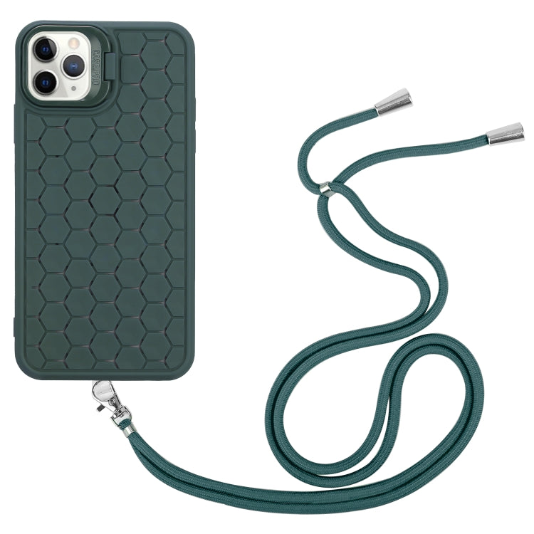 For iPhone 15 Pro Honeycomb Radiating Lens Holder Magsafe Phone Case with Lanyard(Green) - HoMEdemic™ 