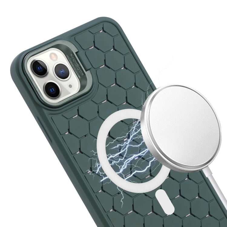 For iPhone 15 Pro Honeycomb Radiating Lens Holder Magsafe Phone Case with Lanyard(Green) - HoMEdemic™ 