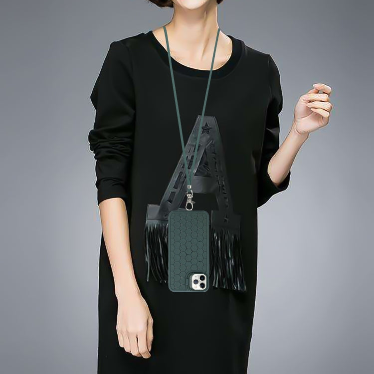 For iPhone 15 Pro Honeycomb Radiating Lens Holder Magsafe Phone Case with Lanyard(Green) - HoMEdemic™ 