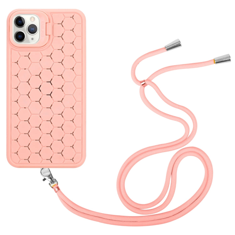 For iPhone 15 Pro Honeycomb Radiating Lens Holder Magsafe Phone Case with Lanyard(Pink) - HoMEdemic™ 