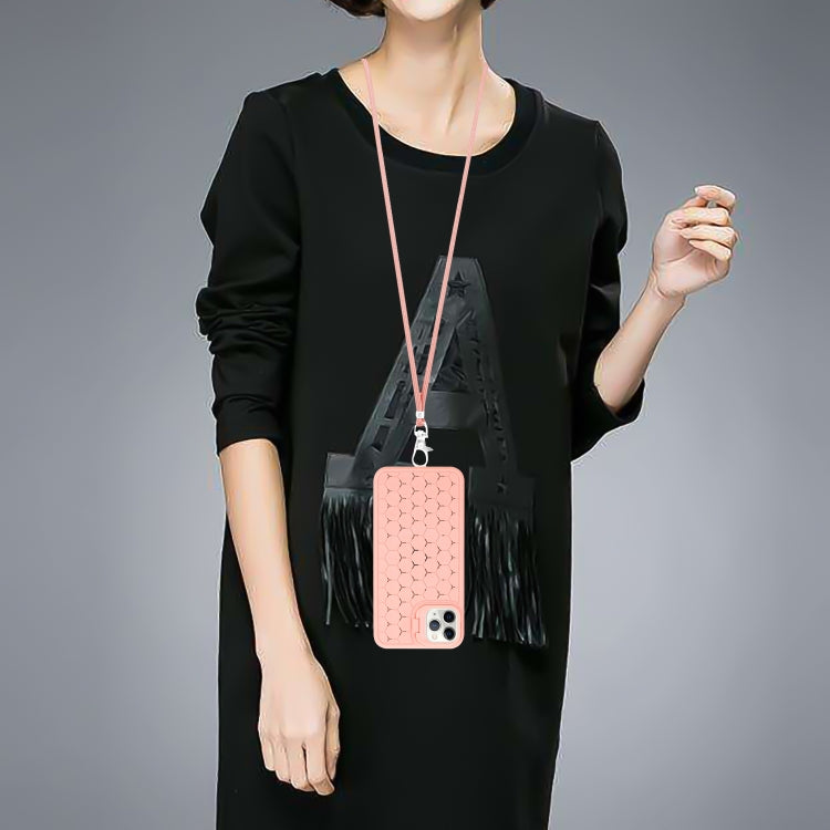 For iPhone 15 Pro Honeycomb Radiating Lens Holder Magsafe Phone Case with Lanyard(Pink) - HoMEdemic™ 