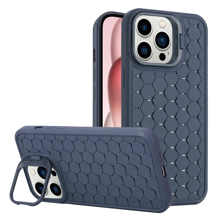 For iPhone 15 Pro Honeycomb Radiating Lens Holder TPU Phone Case(Blue) - HoMEdemic™ 