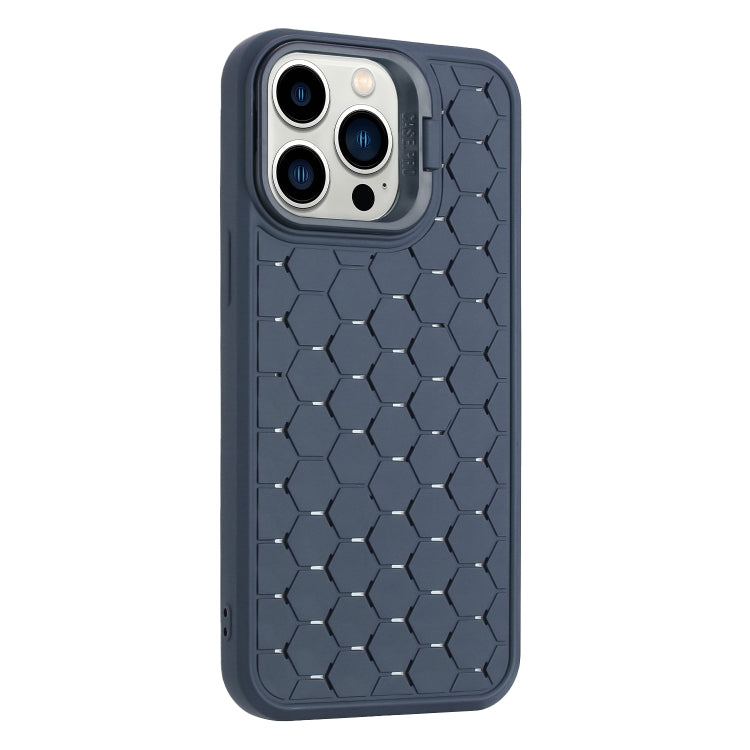 For iPhone 15 Pro Honeycomb Radiating Lens Holder TPU Phone Case(Blue) - HoMEdemic™ 