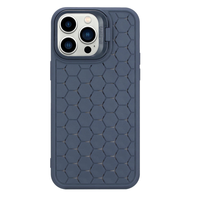 For iPhone 15 Pro Honeycomb Radiating Lens Holder TPU Phone Case(Blue) - HoMEdemic™ 