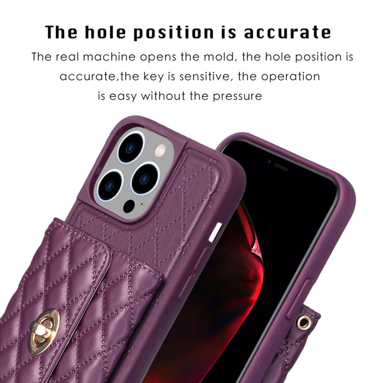 For iPhone 15 Pro Horizontal Wallet Rhombic Leather Phone Case(Dark Purple) - HoMEdemic™ 