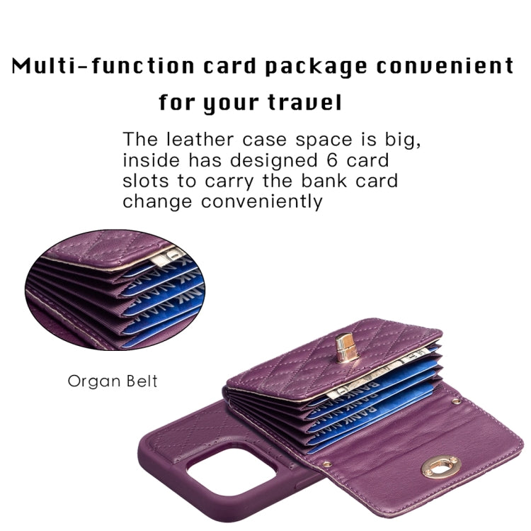 For iPhone 15 Pro Horizontal Wallet Rhombic Leather Phone Case(Dark Purple) - HoMEdemic™ 