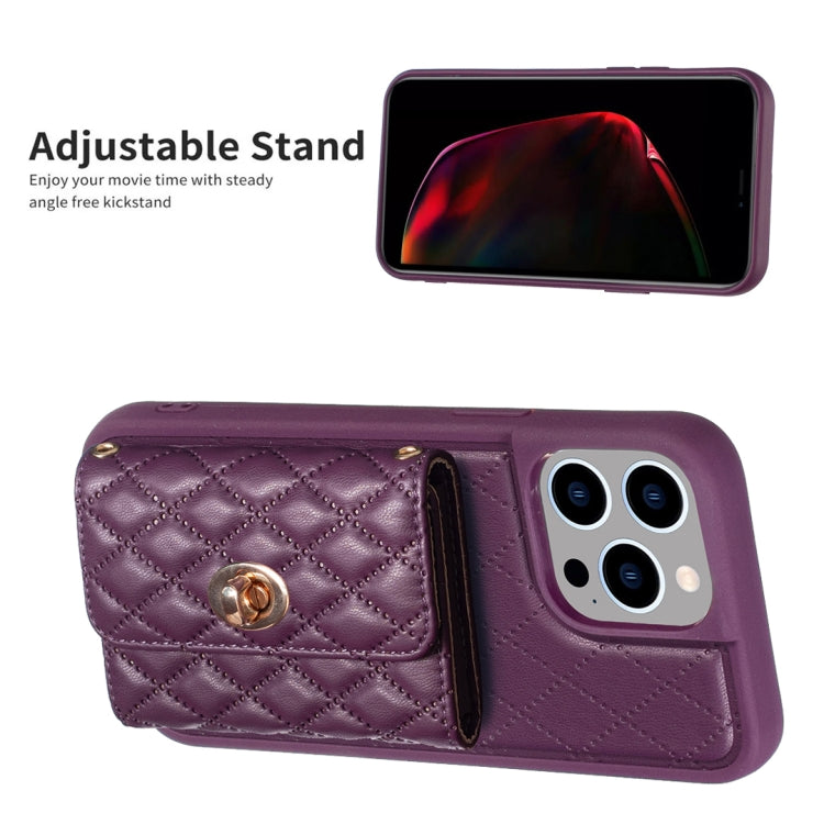 For iPhone 15 Pro Horizontal Wallet Rhombic Leather Phone Case(Dark Purple) - HoMEdemic™ 