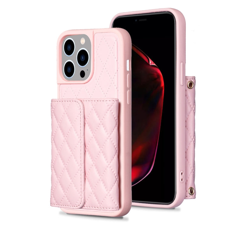 For iPhone 15 Pro Horizontal Wallet Rhombic Leather Phone Case(Pink) - HoMEdemic™ 