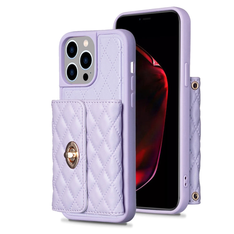 For iPhone 15 Pro Horizontal Wallet Rhombic Leather Phone Case(Purple) - HoMEdemic™ 