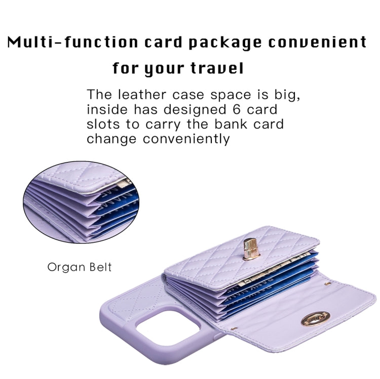 For iPhone 15 Pro Horizontal Wallet Rhombic Leather Phone Case(Purple) - HoMEdemic™ 