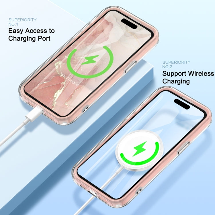 For iPhone 15 Pro IMD Gradient Feather PC Hybrid TPU Phone Case(Light Pink) - HoMEdemic™ 