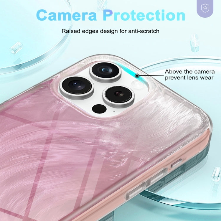 For iPhone 15 Pro IMD Gradient Feather PC Hybrid TPU Phone Case(Light Pink) - HoMEdemic™ 