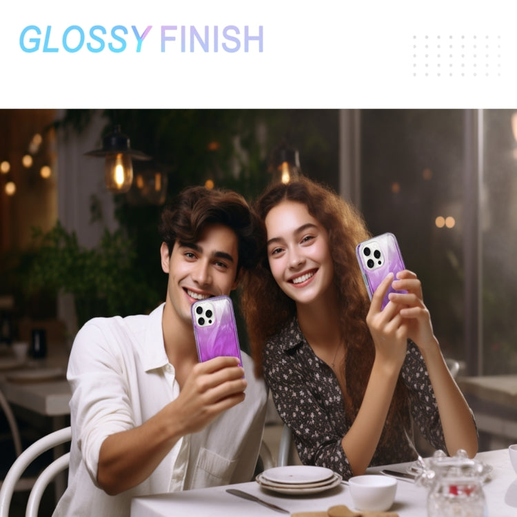 For iPhone 15 Pro IMD Gradient Feather PC Hybrid TPU Phone Case(Purple) - HoMEdemic™ 