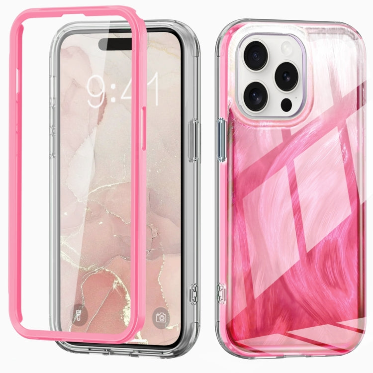 For iPhone 15 Pro IMD Gradient Feather PC Hybrid TPU Phone Case(Rose Red) - HoMEdemic™ 