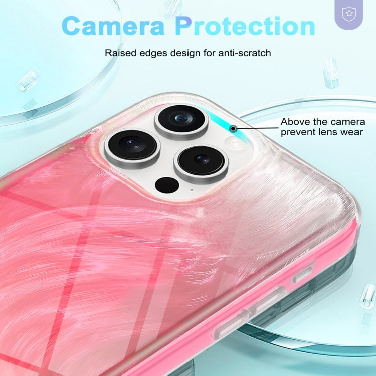 For iPhone 15 Pro IMD Gradient Feather PC Hybrid TPU Phone Case(Rose Red) - HoMEdemic™ 