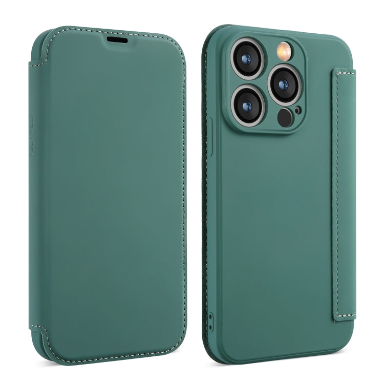 For iPhone 15 Pro Imitate Liquid Skin Feel Leather Phone Case with Card Slots(Green) - HoMEdemic™ 