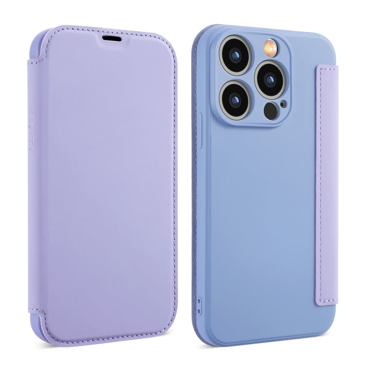 For iPhone 15 Pro Imitate Liquid Skin Feel Leather Phone Case with Card Slots(Purple) - HoMEdemic™ 