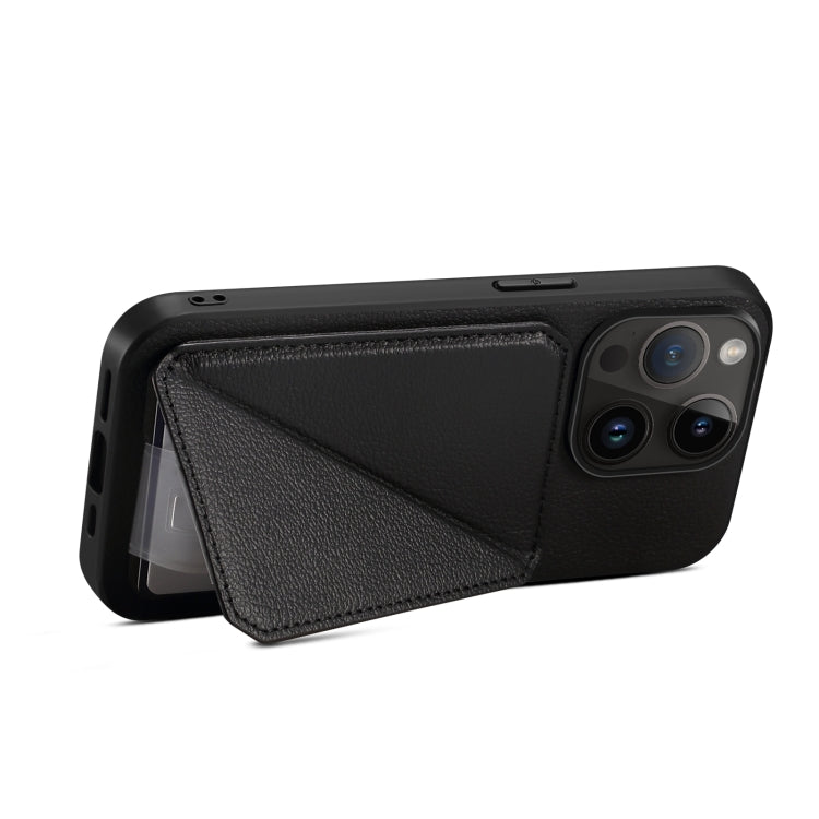 For iPhone 15 Pro Imitation Calfskin Leather Back Phone Case with Holder(Black) - HoMEdemic™ 