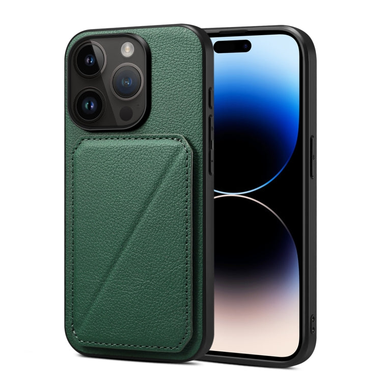 For iPhone 15 Pro Imitation Calfskin Leather Back Phone Case with Holder(Green) - HoMEdemic™ 