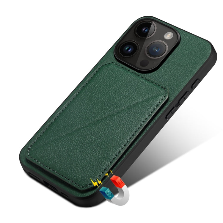 For iPhone 15 Pro Imitation Calfskin Leather Back Phone Case with Holder(Green) - HoMEdemic™ 