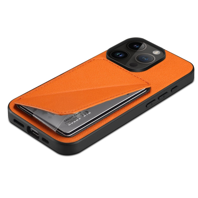 For iPhone 15 Pro Imitation Calfskin Leather Back Phone Case with Holder(Orange) - HoMEdemic™ 