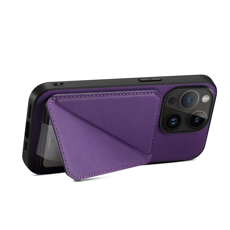 For iPhone 15 Pro Imitation Calfskin Leather Back Phone Case with Holder(Purple) - HoMEdemic™ 