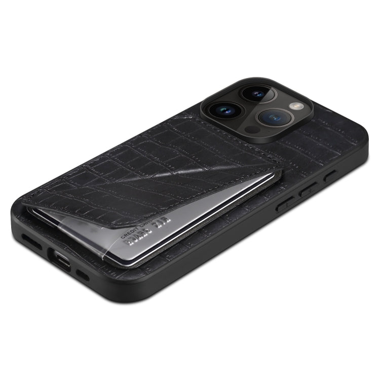 For iPhone 15 Pro Imitation Crocodile Leather Back Phone Case with Holder(Black) - HoMEdemic™ 