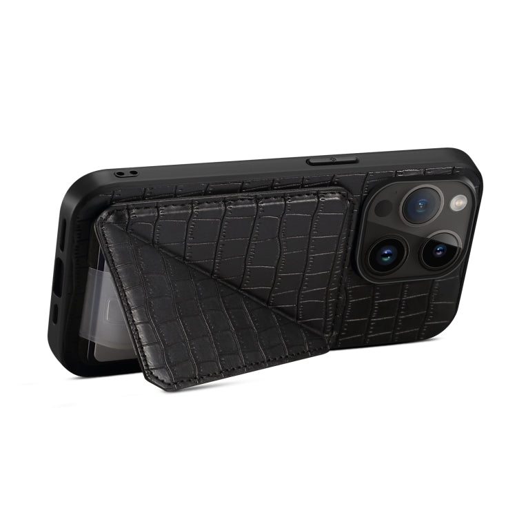 For iPhone 15 Pro Imitation Crocodile Leather Back Phone Case with Holder(Black) - HoMEdemic™ 