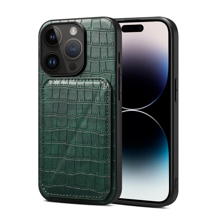For iPhone 15 Pro Imitation Crocodile Leather Back Phone Case with Holder(Green) - HoMEdemic™ 