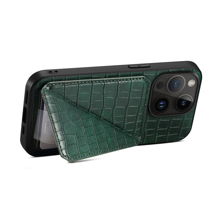 For iPhone 15 Pro Imitation Crocodile Leather Back Phone Case with Holder(Green) - HoMEdemic™ 