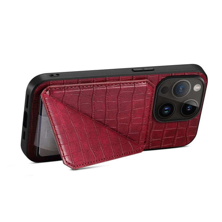 For iPhone 15 Pro Imitation Crocodile Leather Back Phone Case with Holder(Rose Red) - HoMEdemic™ 
