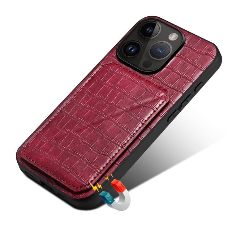 For iPhone 15 Pro Imitation Crocodile Leather Back Phone Case with Holder(Rose Red) - HoMEdemic™ 