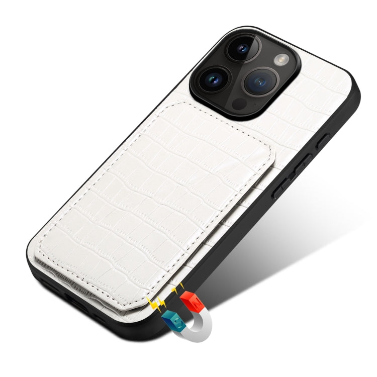 For iPhone 15 Pro Imitation Crocodile Leather Back Phone Case with Holder(White) - HoMEdemic™ 