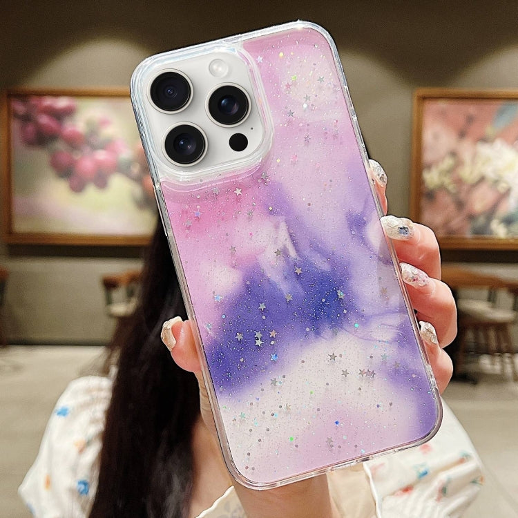 For iPhone 15 Pro Ink Smudged Glitter TPU Phone Case(Purple) - HoMEdemic™ 