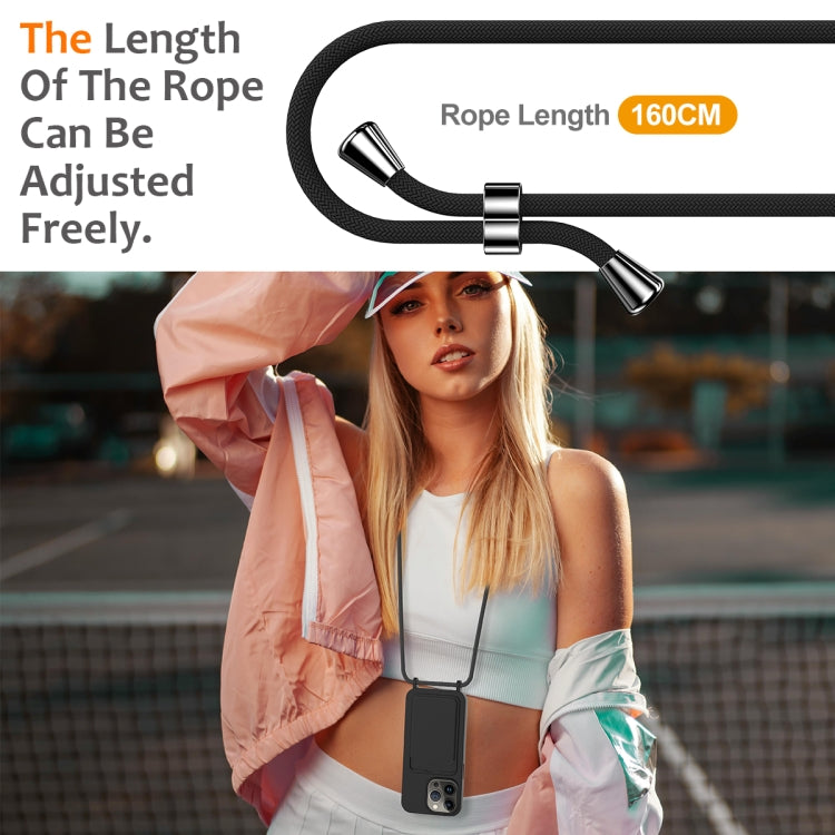 For iPhone 15 Pro Integrated Card Bag Solid Color Liquid Silicone Phone Case with Lanyard(Black) - HoMEdemic™ 
