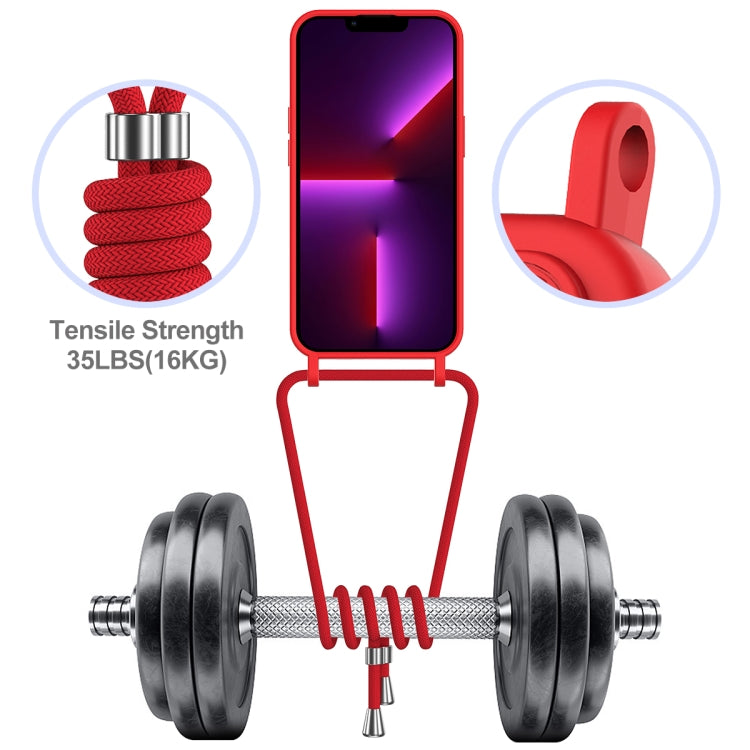 For iPhone 15 Pro Integrated Card Bag Solid Color Liquid Silicone Phone Case with Lanyard(Red) - HoMEdemic™ 