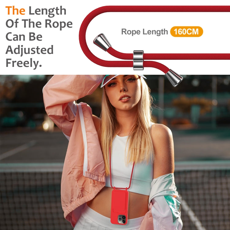 For iPhone 15 Pro Integrated Card Bag Solid Color Liquid Silicone Phone Case with Lanyard(Red) - HoMEdemic™ 