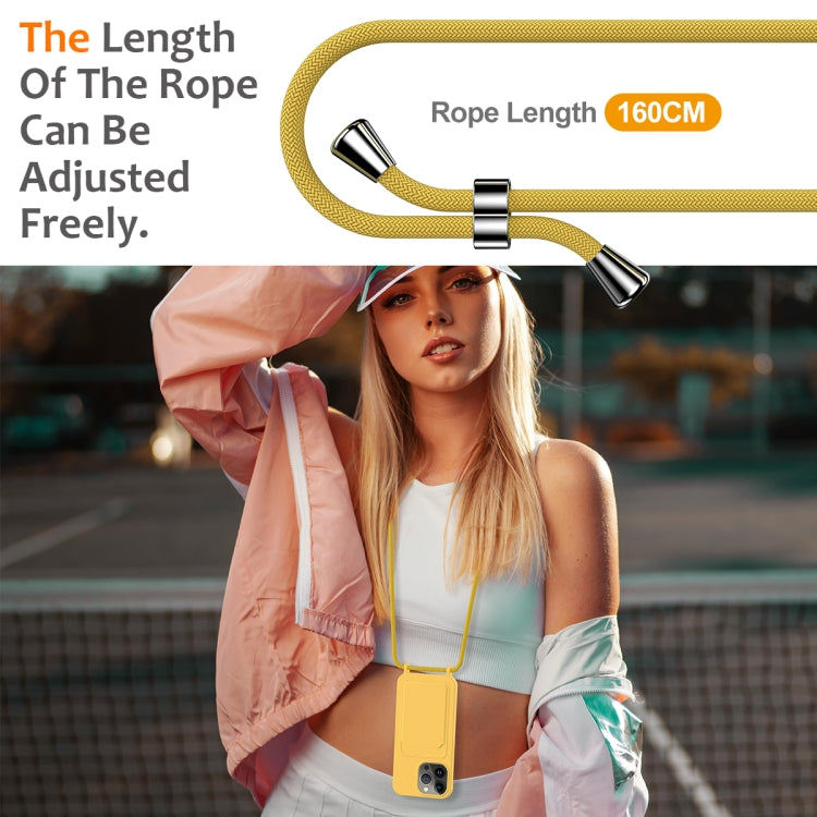 For iPhone 15 Pro Integrated Card Bag Solid Color Liquid Silicone Phone Case with Lanyard(Yellow) - HoMEdemic™ 