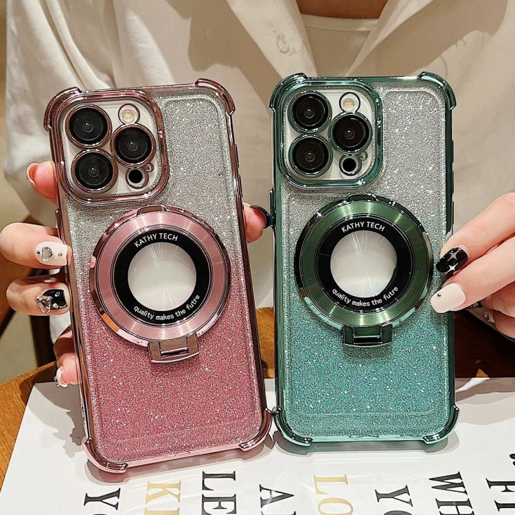 For iPhone 15 Pro Invisible Holder Gradient Glitter Magsafe Phone Case(Dark Night Purple) - HoMEdemic™ 