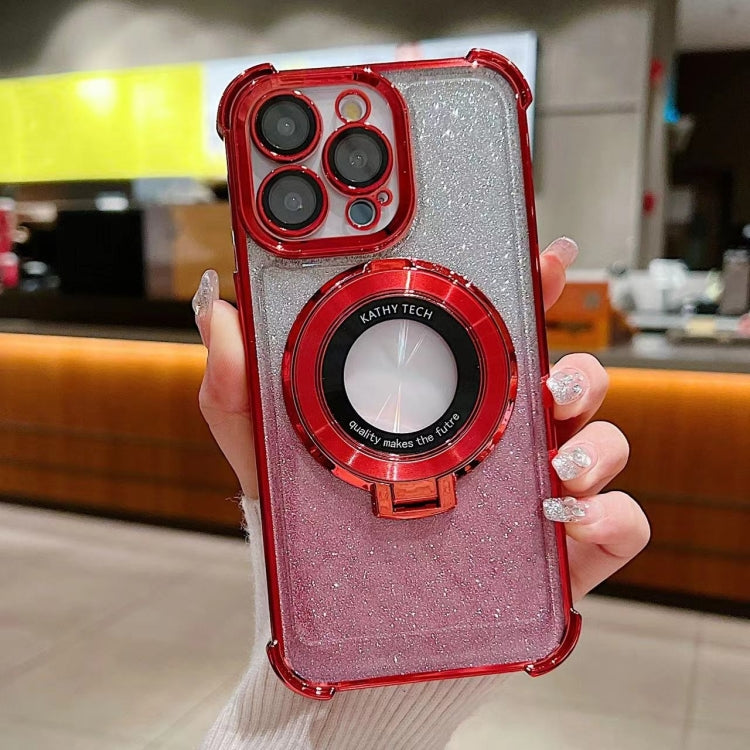 For iPhone 15 Pro Invisible Holder Gradient Glitter Magsafe Phone Case(Red) - HoMEdemic™ 