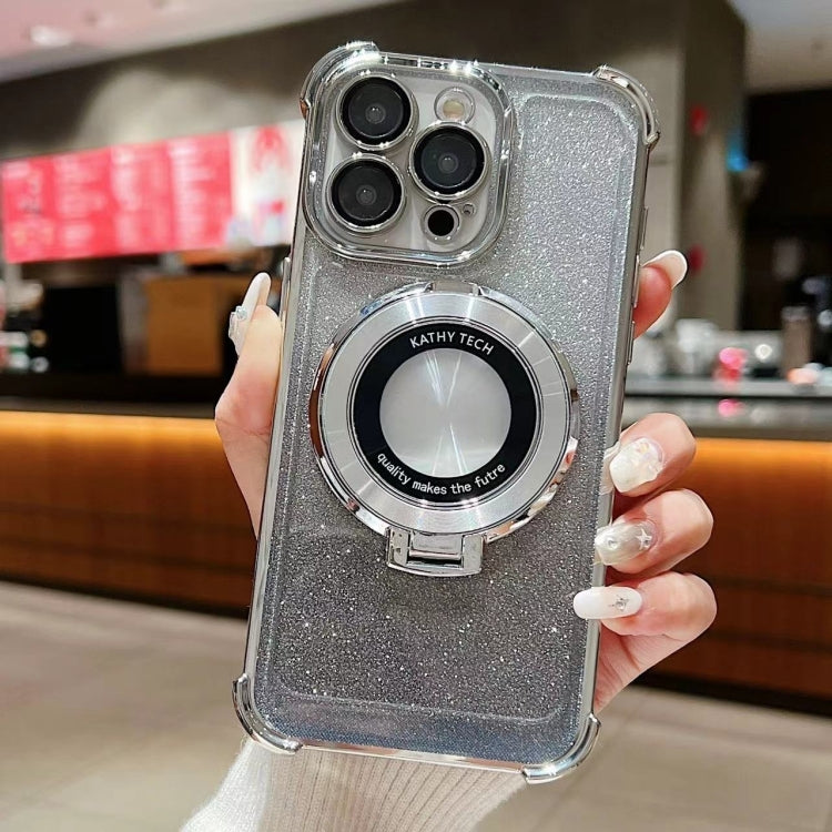 For iPhone 15 Pro Invisible Holder Gradient Glitter Magsafe Phone Case(Silver) - HoMEdemic™ 