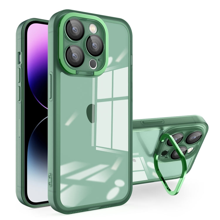 For iPhone 15 Pro Invisible Lens Bracket Matte Transparent MagSafe Phone Case(Dark Green) - HoMEdemic™ 