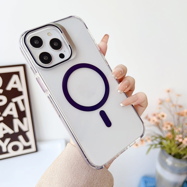 For iPhone 15 Pro J2 High Transparent MagSafe Magnetic Frame Holder Phone Case(Dark Purple) - HoMEdemic™ 