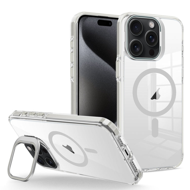 For iPhone 15 Pro J2 High Transparent MagSafe Magnetic Frame Holder Phone Case(Grey) - HoMEdemic™ 